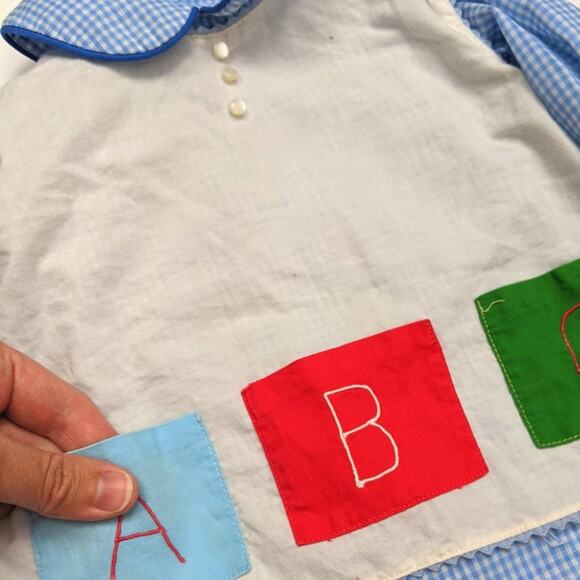 Vintage Toddle Tyke Top Baby Girls Size 3-6m Two-Piece Pocket Swing Apron ABC - Picture 2 of 4